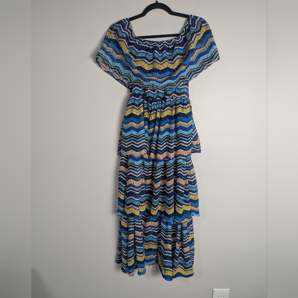 S NWT If She Loves Boutique Striped Tiered Midi Dress